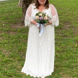 Women's Plus Size White Flowy Boho Dress Mini Casual Wedding